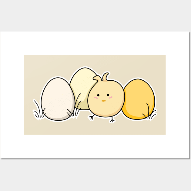 Cute Kawaii Easter Chick and Eggs Wall Art by freeves